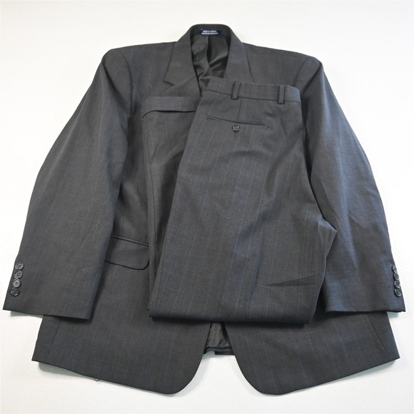 Stafford 44S 34x32 Gray Striped Washable Mens Jacket Pants‎ Suit